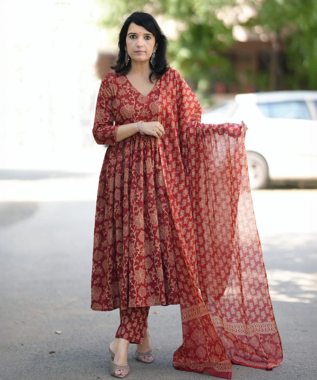 Maroon Pure Soft Reyon Cotton Blend Print Salwar Suit 