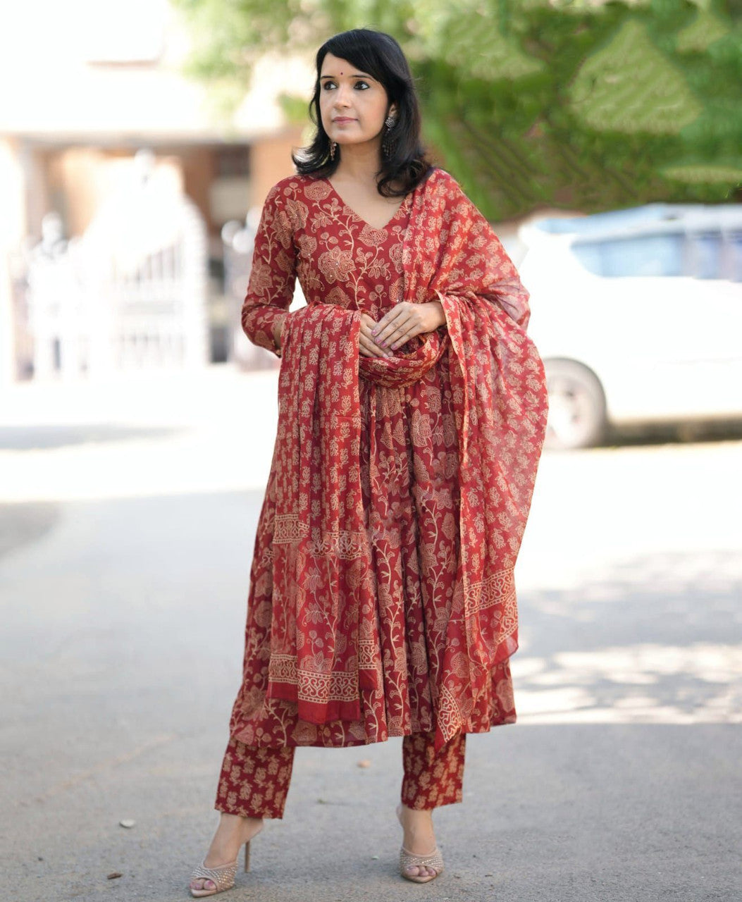 Maroon Pure Soft Reyon Cotton Blend Print Salwar Suit 