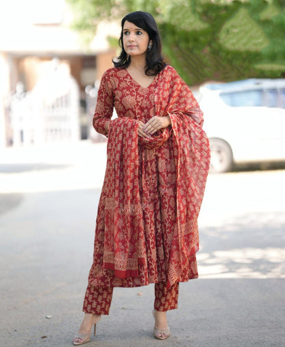 Maroon Pure Soft Reyon Cotton Blend Print Salwar Suit 