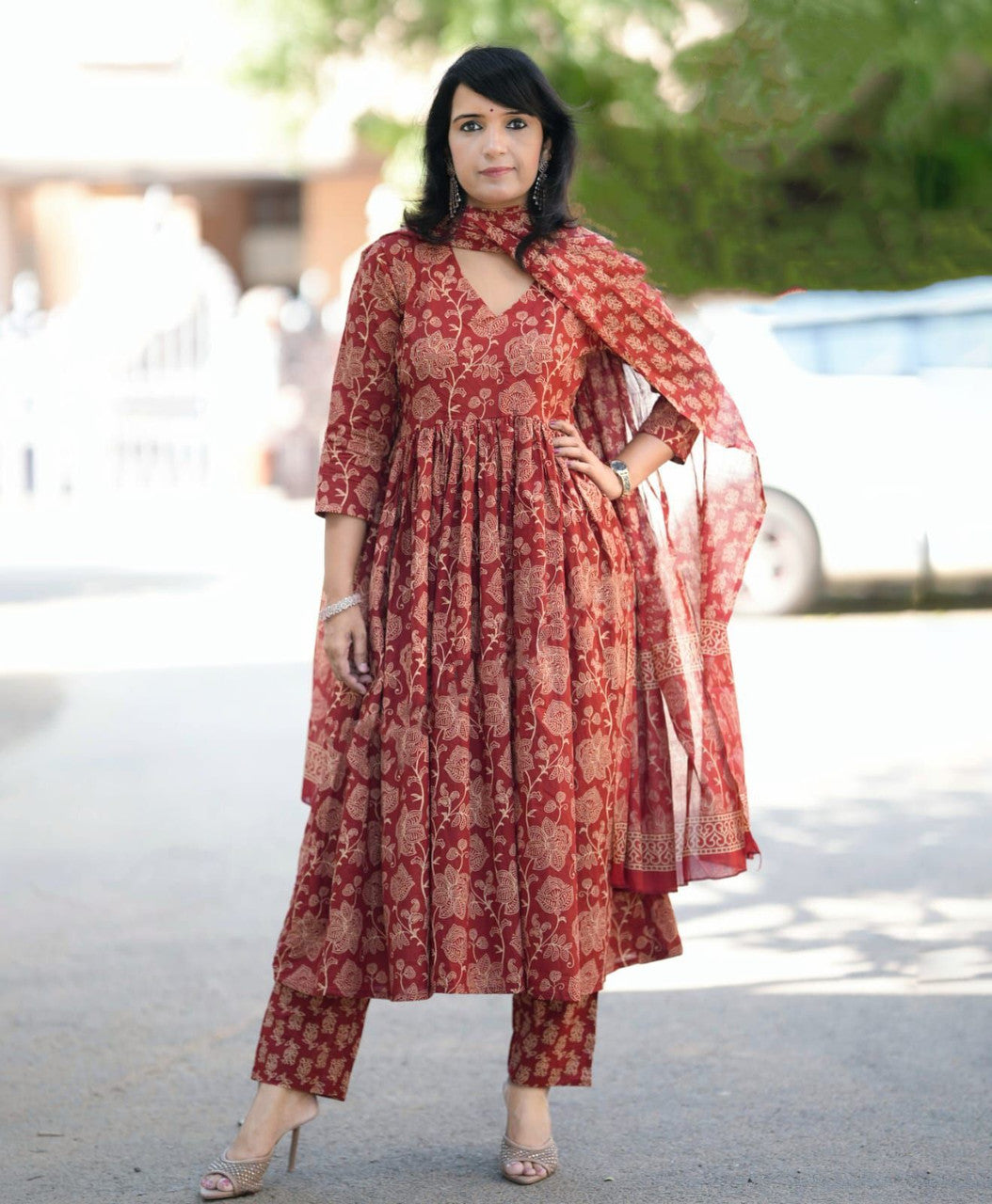 Maroon Pure Soft Reyon Cotton Blend Print Salwar Suit 
