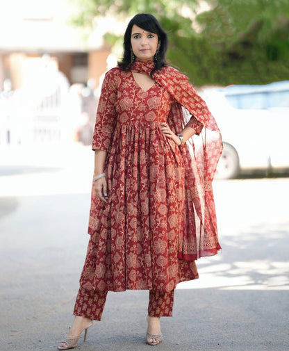 Maroon Pure Soft Reyon Cotton Blend Print Salwar Suit 
