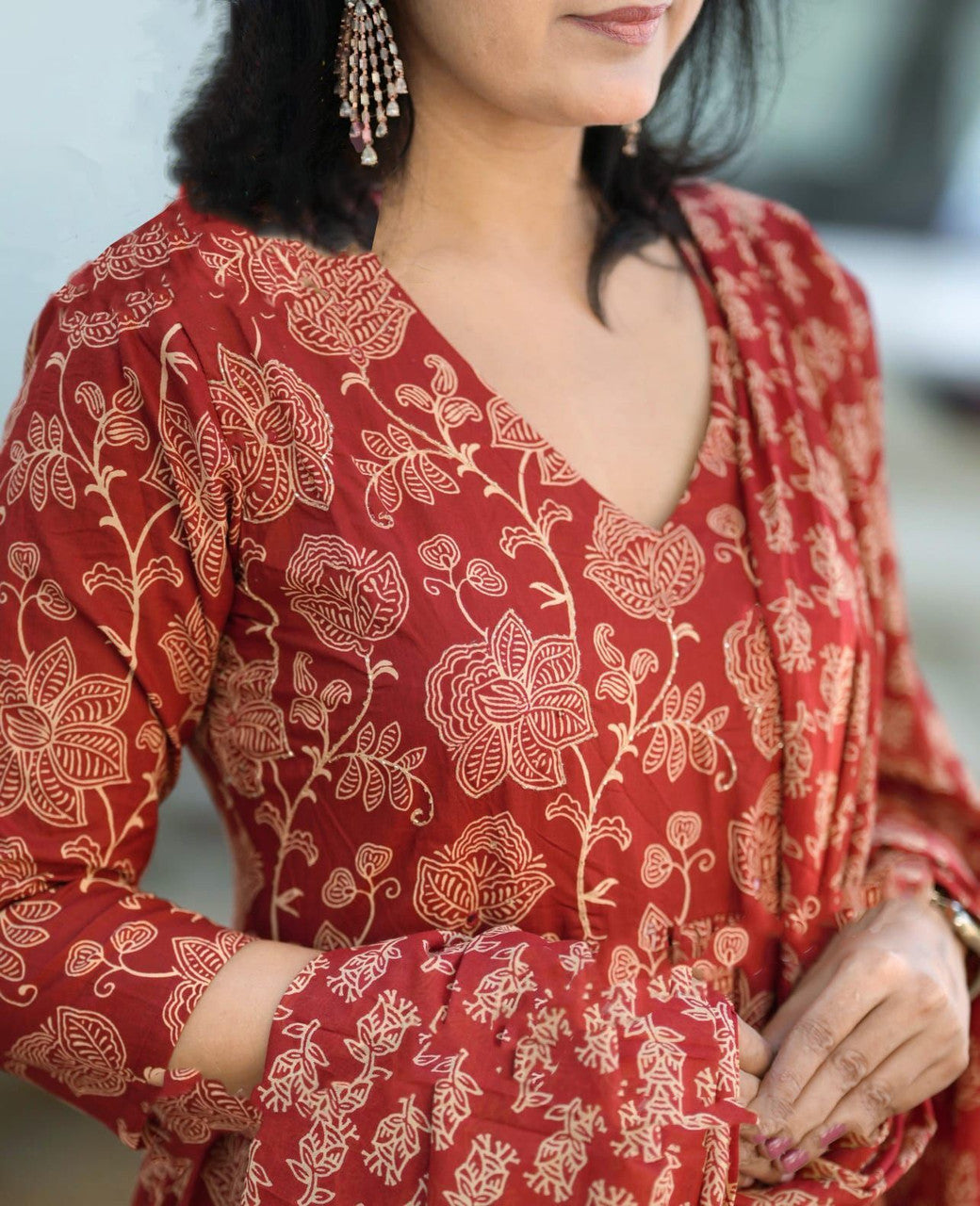 Maroon Pure Soft Reyon Cotton Blend Print Salwar Suit 