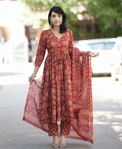Maroon Pure Soft Reyon Cotton Blend Print Salwar Suit 
