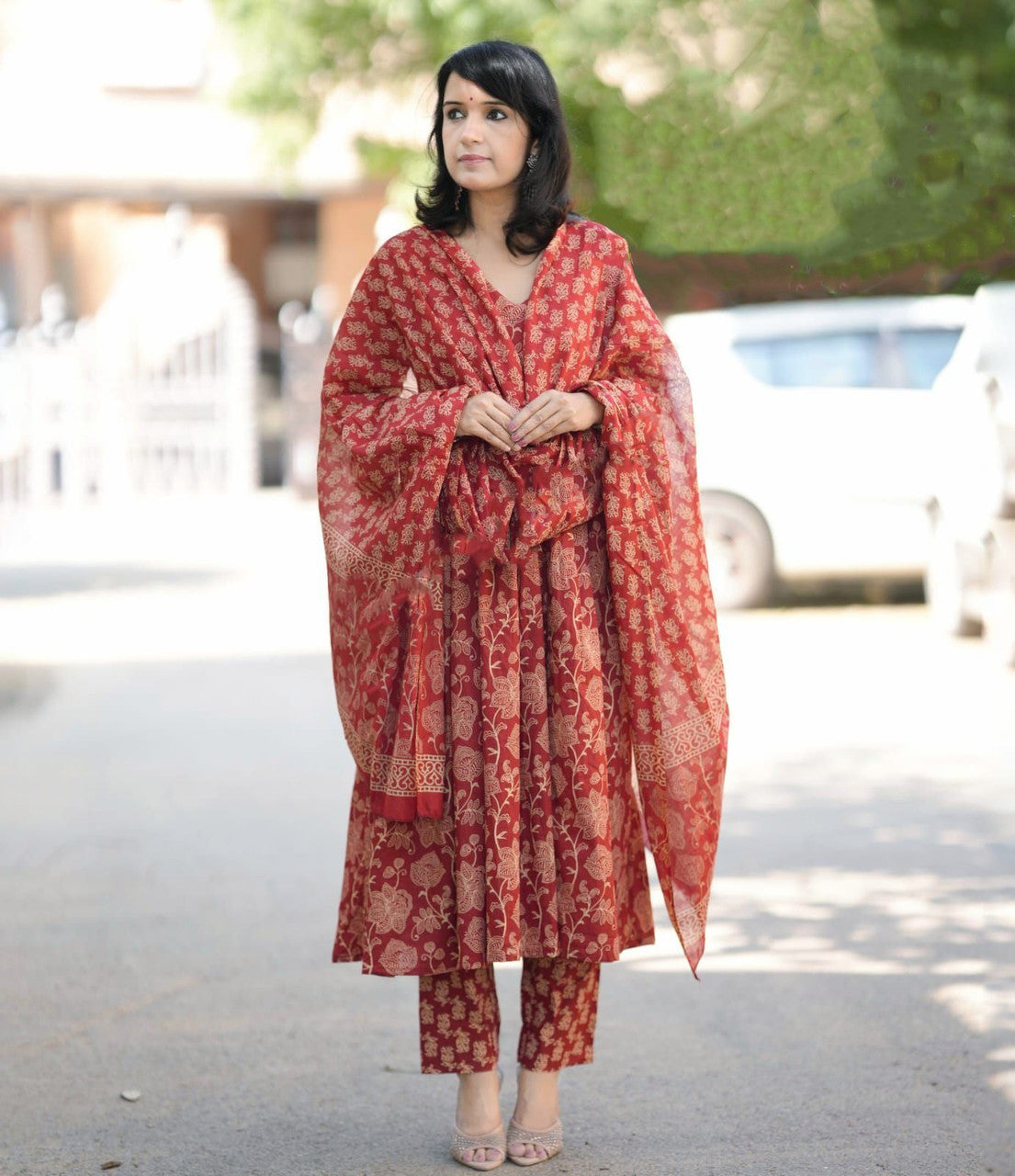 Maroon Pure Soft Reyon Cotton Blend Print Salwar Suit 