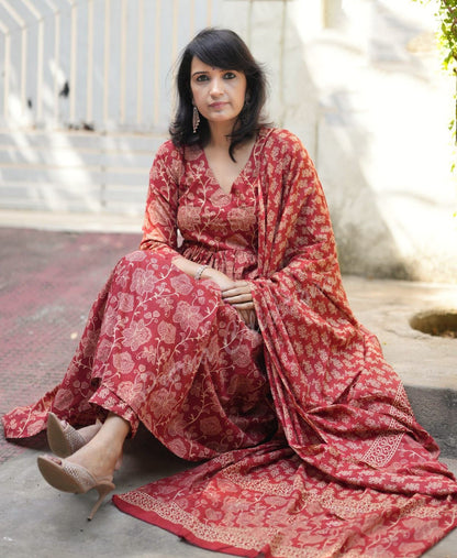 Maroon Pure Soft Reyon Cotton Blend Print Salwar Suit 