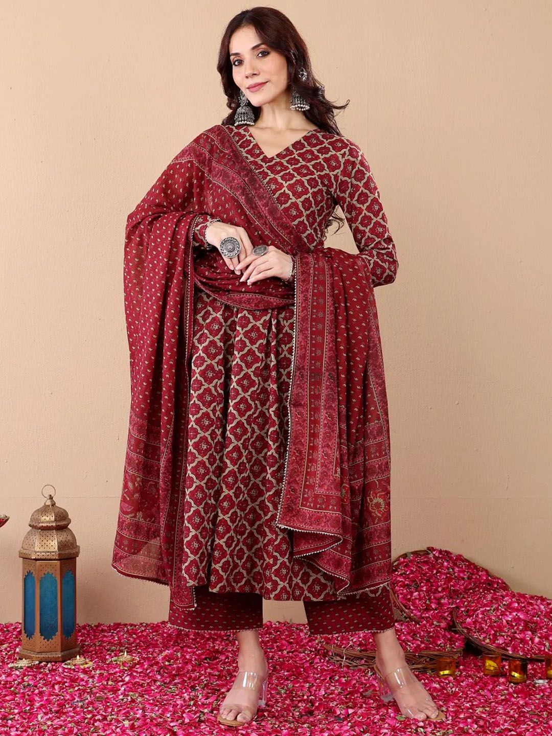 Maroon Pure Soft Reyon Cotton Blend Print Salwar Suit 