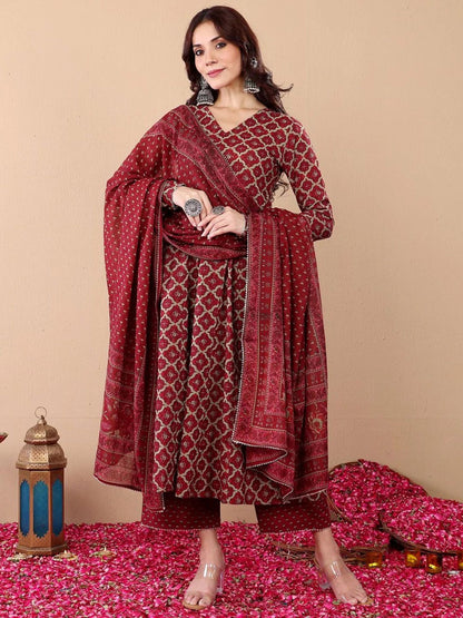 Maroon Pure Soft Reyon Cotton Blend Print Salwar Suit 