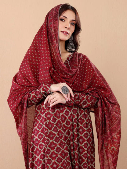 Maroon Pure Soft Reyon Cotton Blend Print Salwar Suit 