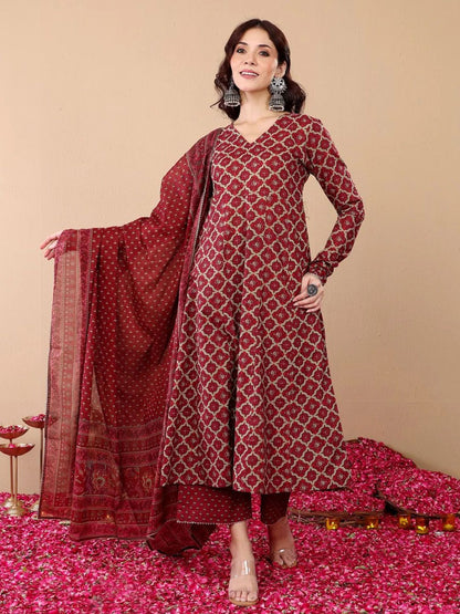 Maroon Pure Soft Reyon Cotton Blend Print Salwar Suit 