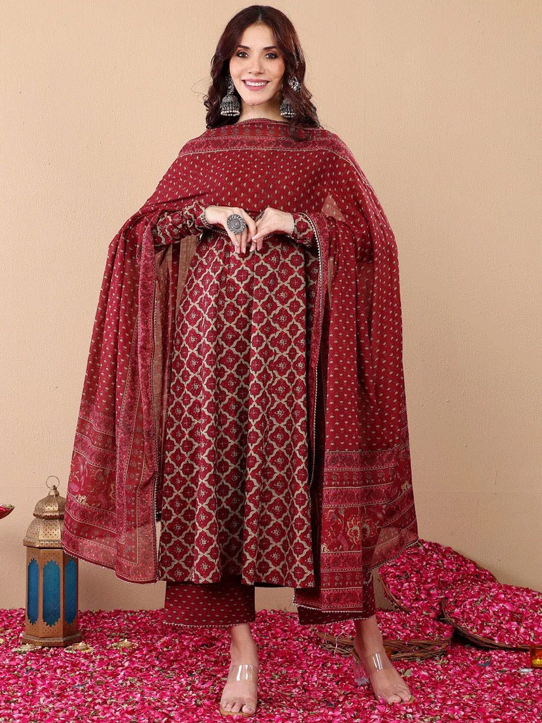 Maroon Pure Soft Reyon Cotton Blend Print Salwar Suit 