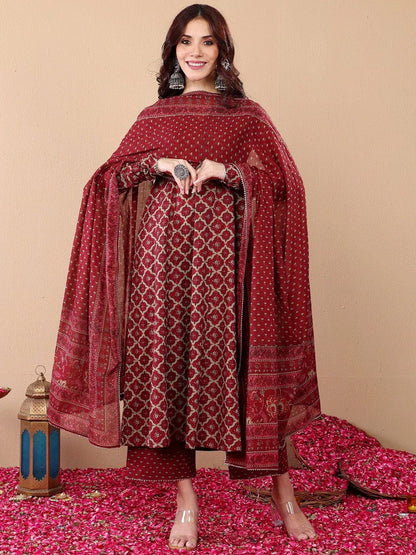 Maroon Pure Soft Reyon Cotton Blend Print Salwar Suit 