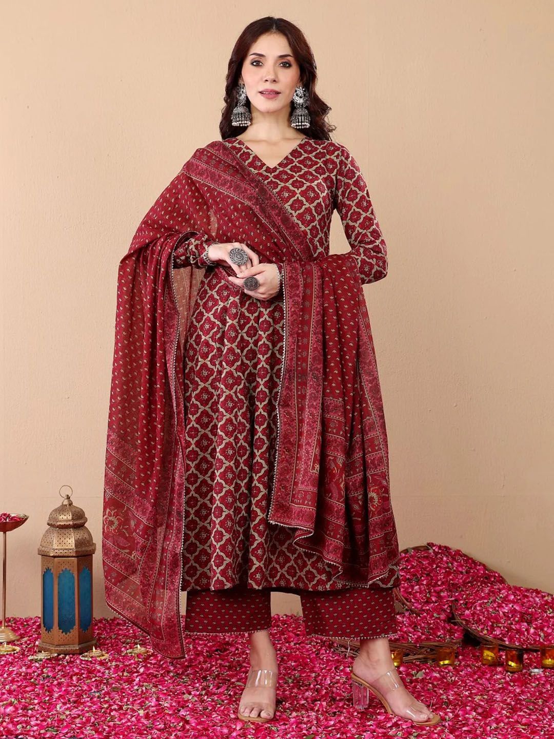 Maroon Pure Soft Reyon Cotton Blend Print Salwar Suit 