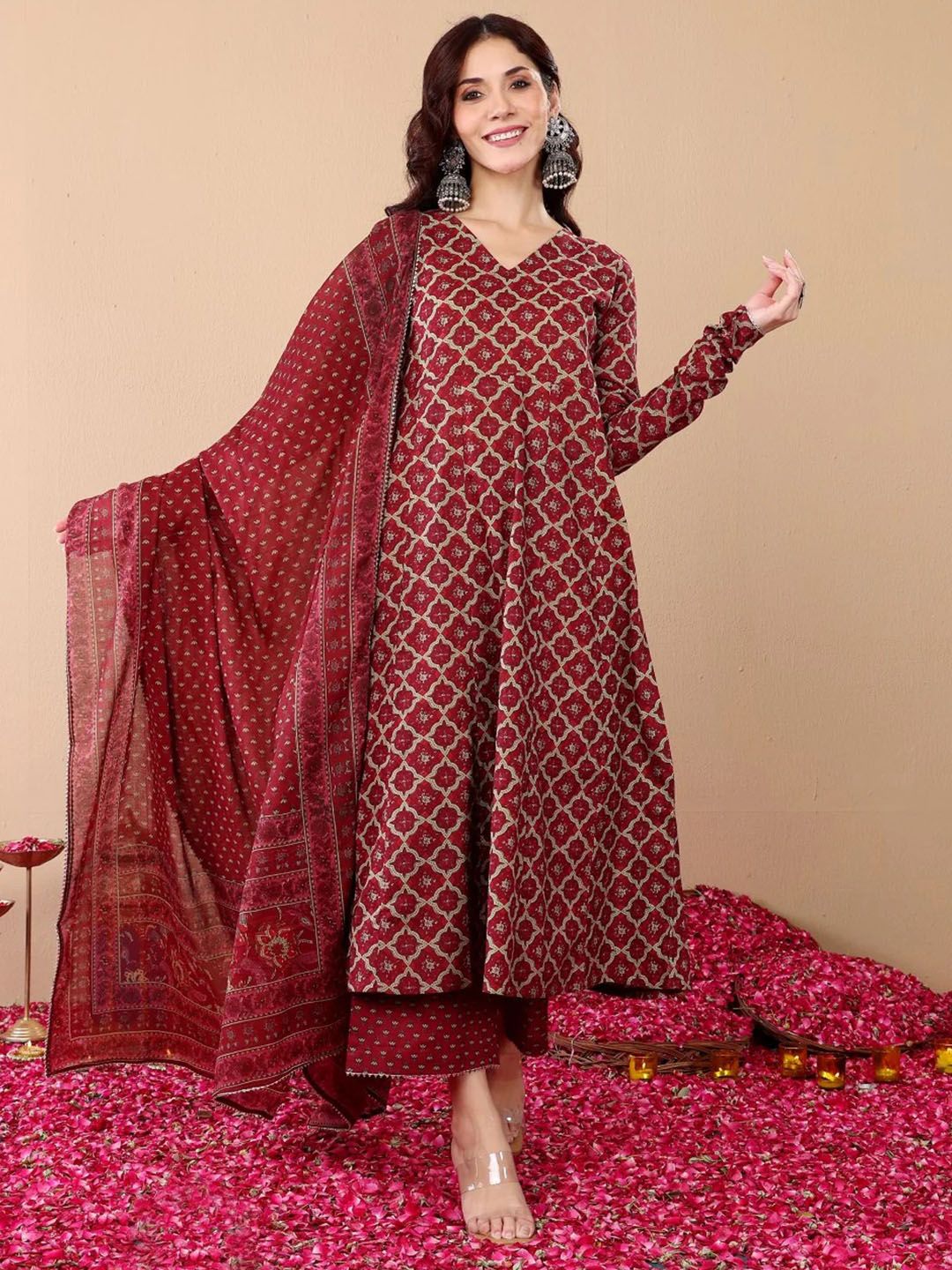 Maroon Pure Soft Reyon Cotton Blend Print Salwar Suit 