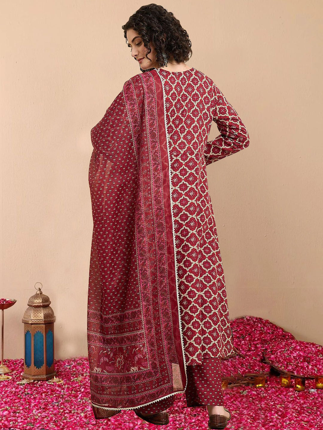 Maroon Pure Soft Reyon Cotton Blend Print Salwar Suit 