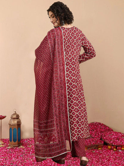 Maroon Pure Soft Reyon Cotton Blend Print Salwar Suit 