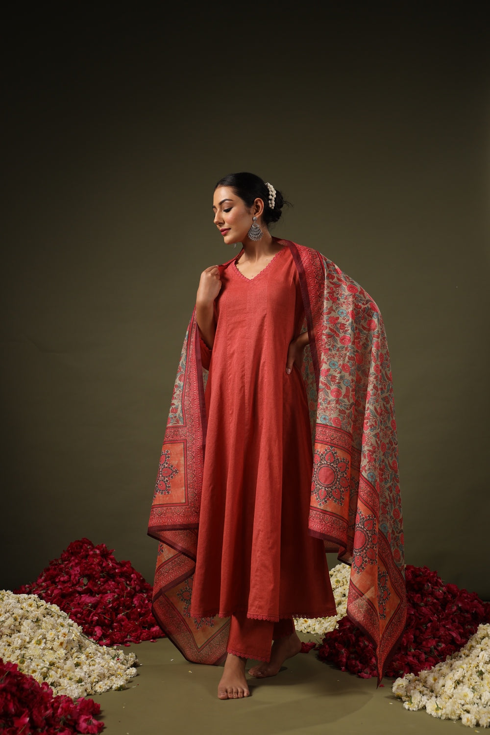 Rust Pure Soft Reyon Cotton Blend Print Salwar Suit 