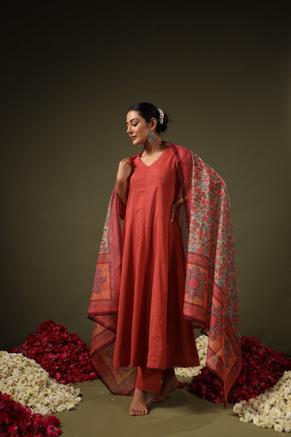 Rust Pure Soft Reyon Cotton Blend Print Salwar Suit 