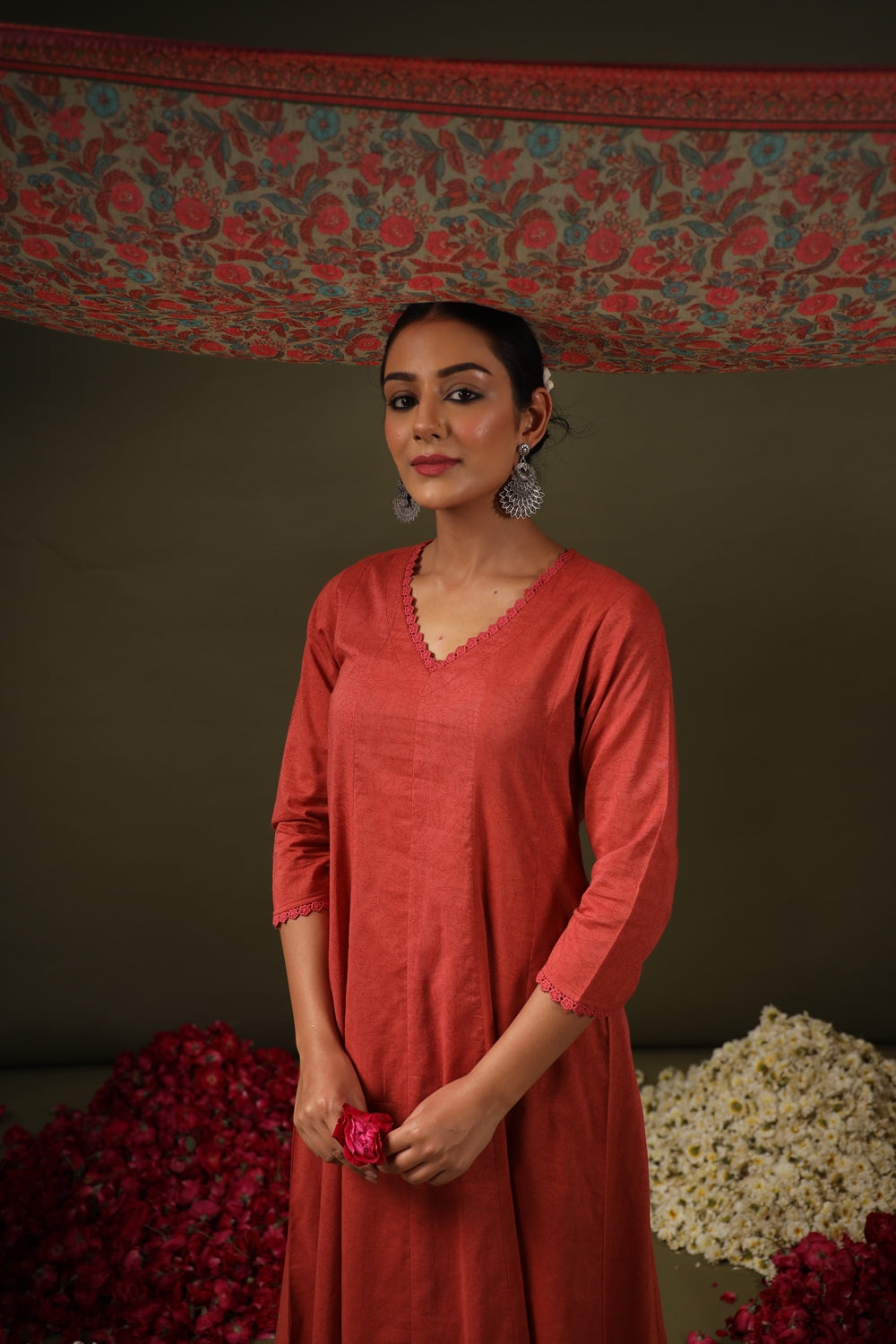 Rust Pure Soft Reyon Cotton Blend Print Salwar Suit 