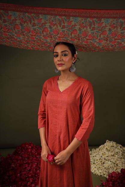 Rust Pure Soft Reyon Cotton Blend Print Salwar Suit 