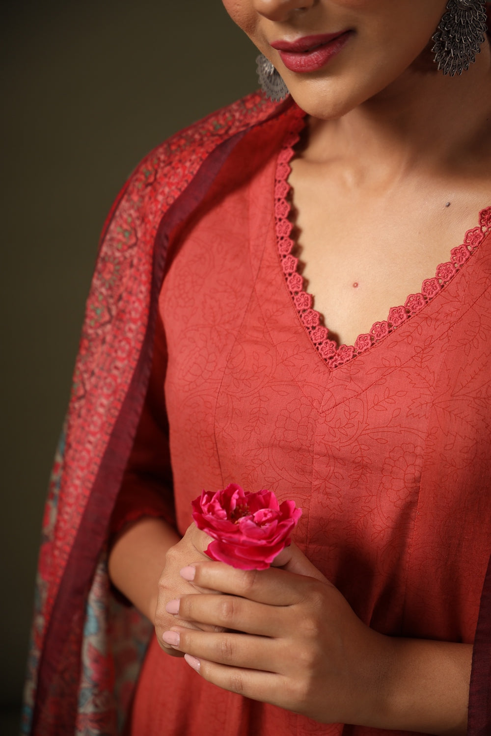Rust Pure Soft Reyon Cotton Blend Print Salwar Suit 