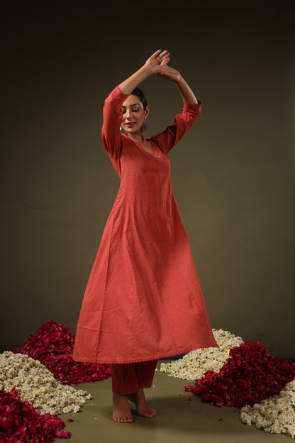 Rust Pure Soft Reyon Cotton Blend Print Salwar Suit 