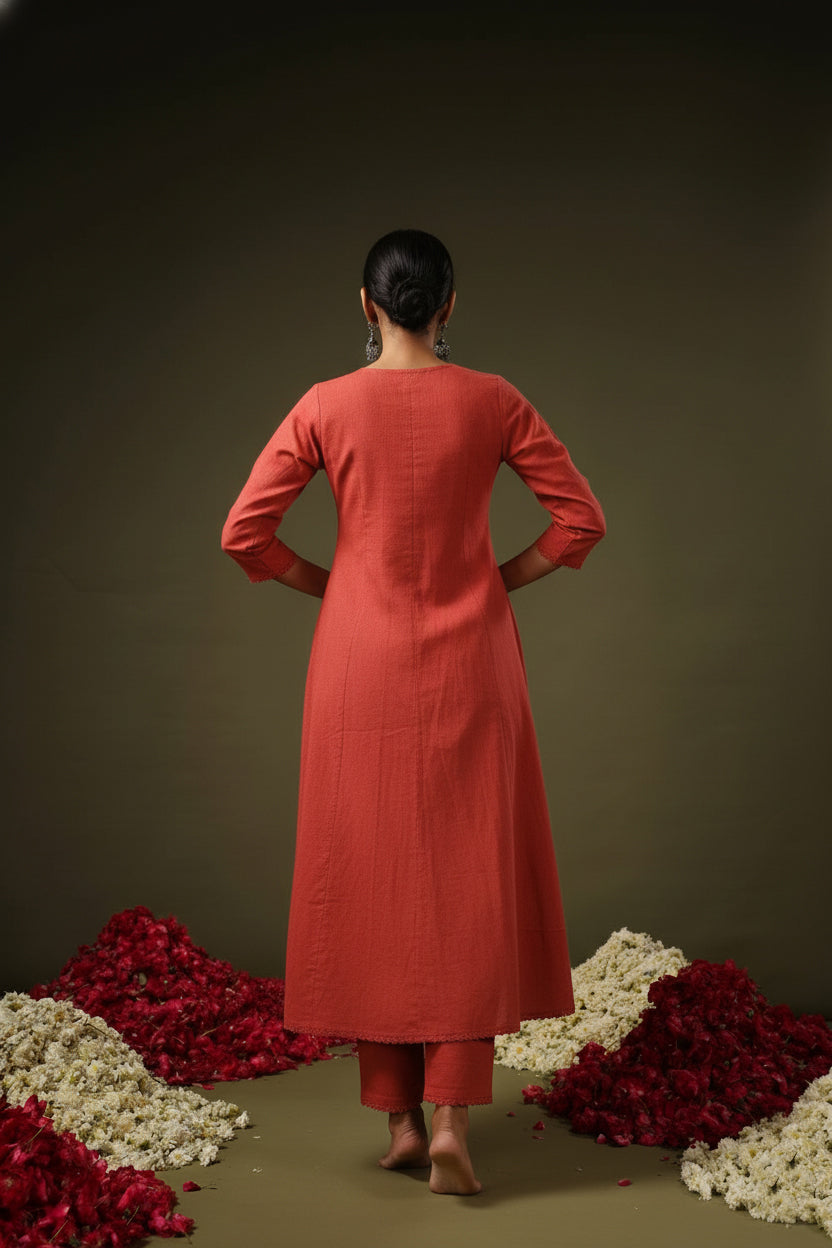 Rust Pure Soft Reyon Cotton Blend Print Salwar Suit 