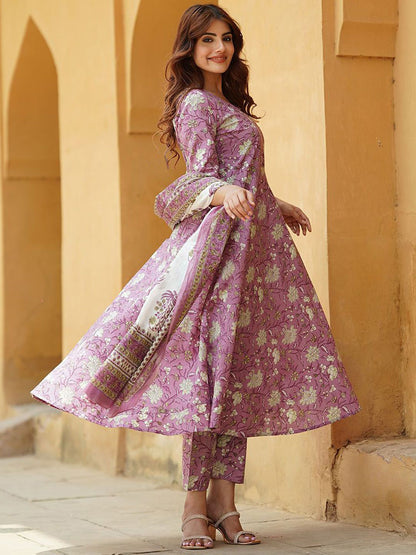 Lavender Pure Soft Reyon Cotton Blend Print Salwar Suit 