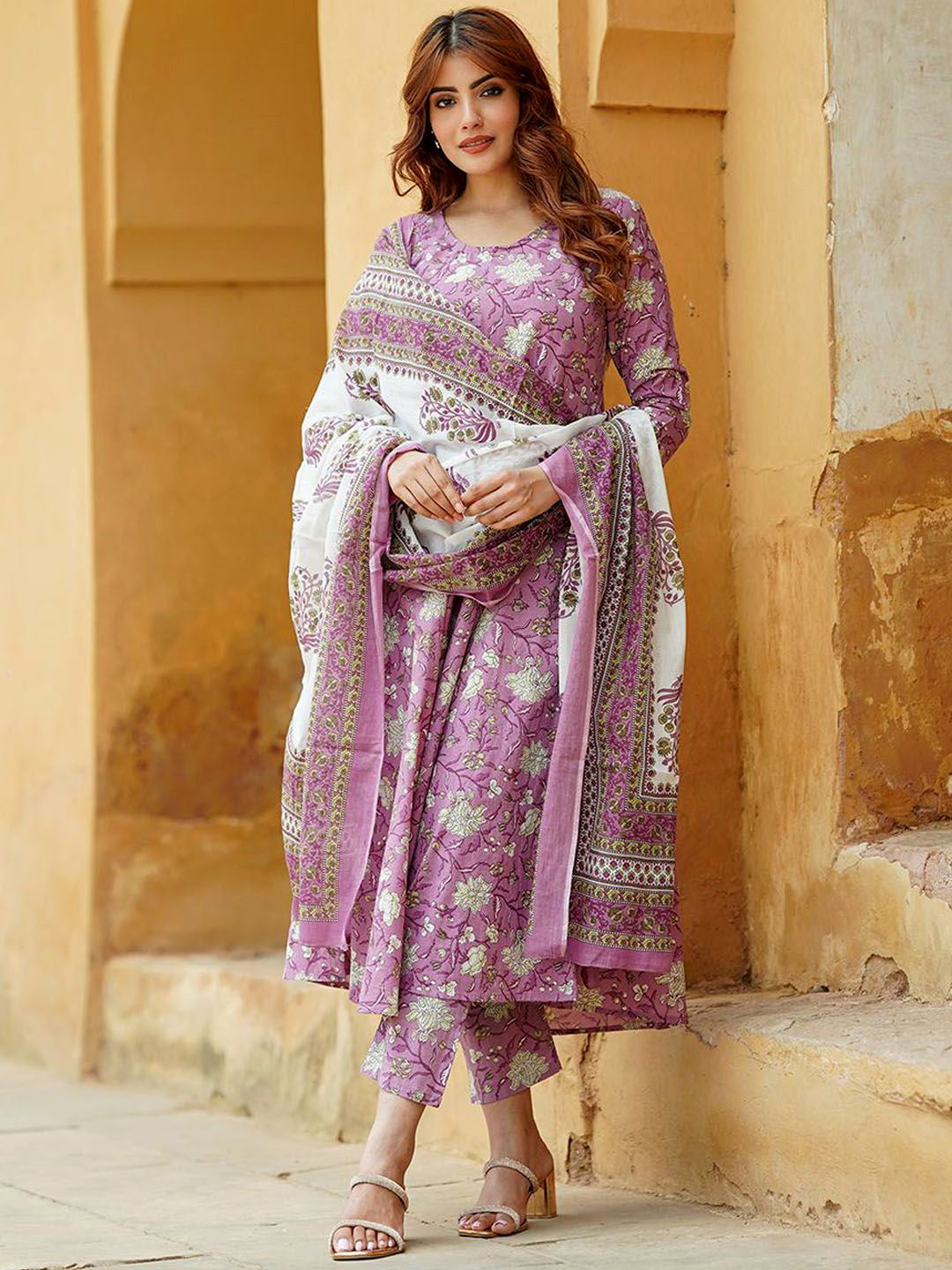 Lavender Pure Soft Reyon Cotton Blend Print Salwar Suit 