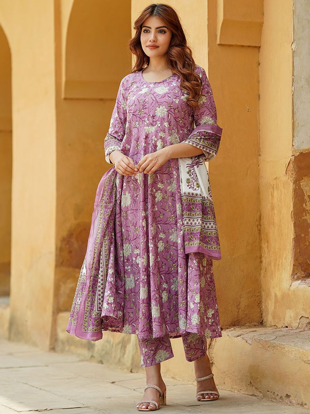 Lavender Pure Soft Reyon Cotton Blend Print Salwar Suit 