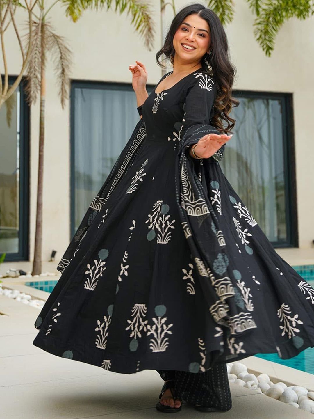Black Pure Soft Reyon Cotton Blend Print Salwar Suit 