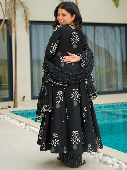 Black Pure Soft Reyon Cotton Blend Print Salwar Suit 