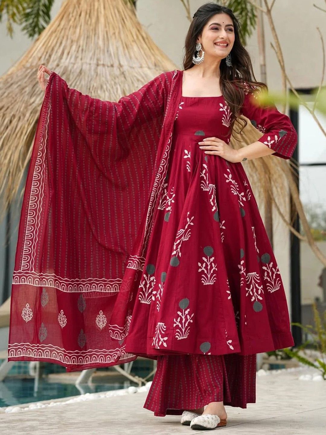 Maroon Pure Soft Reyon Cotton Blend Print Salwar Suit 