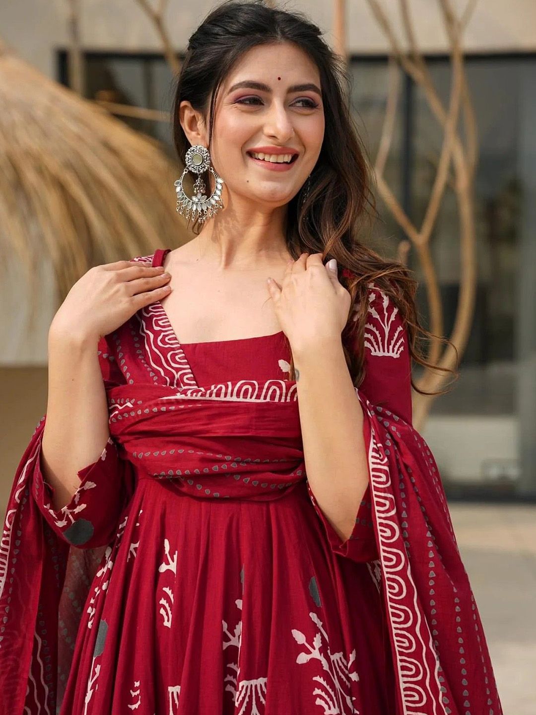 Maroon Pure Soft Reyon Cotton Blend Print Salwar Suit 