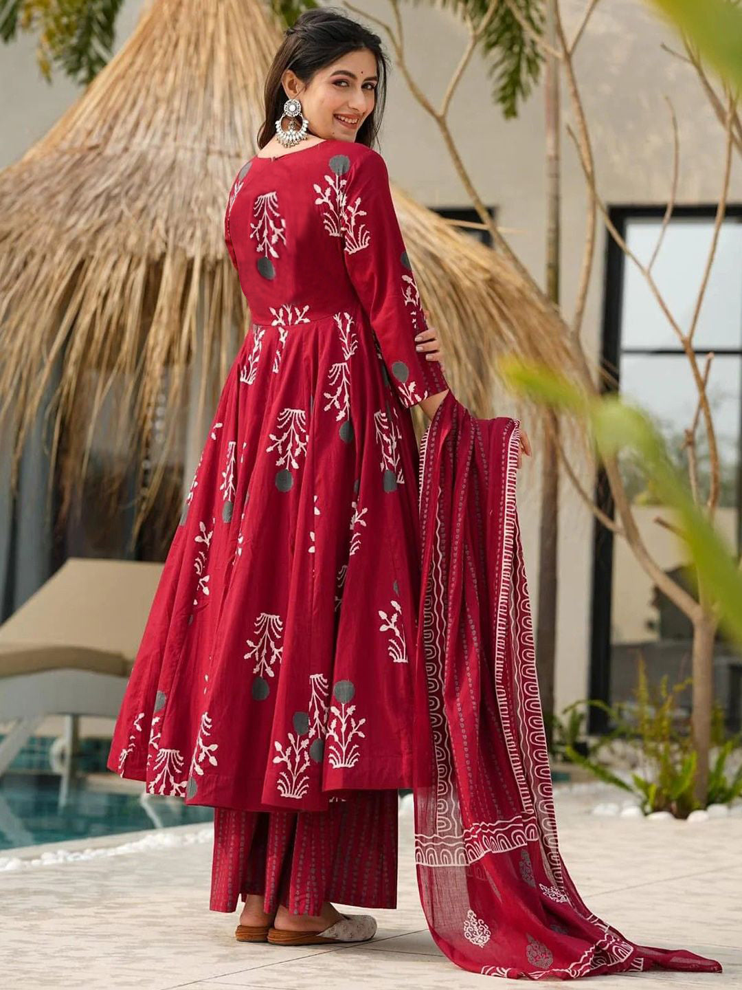 Maroon Pure Soft Reyon Cotton Blend Print Salwar Suit 