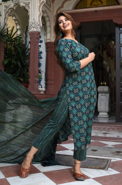 Green Pure Soft Reyon Cotton Blend Print Salwar Suit 