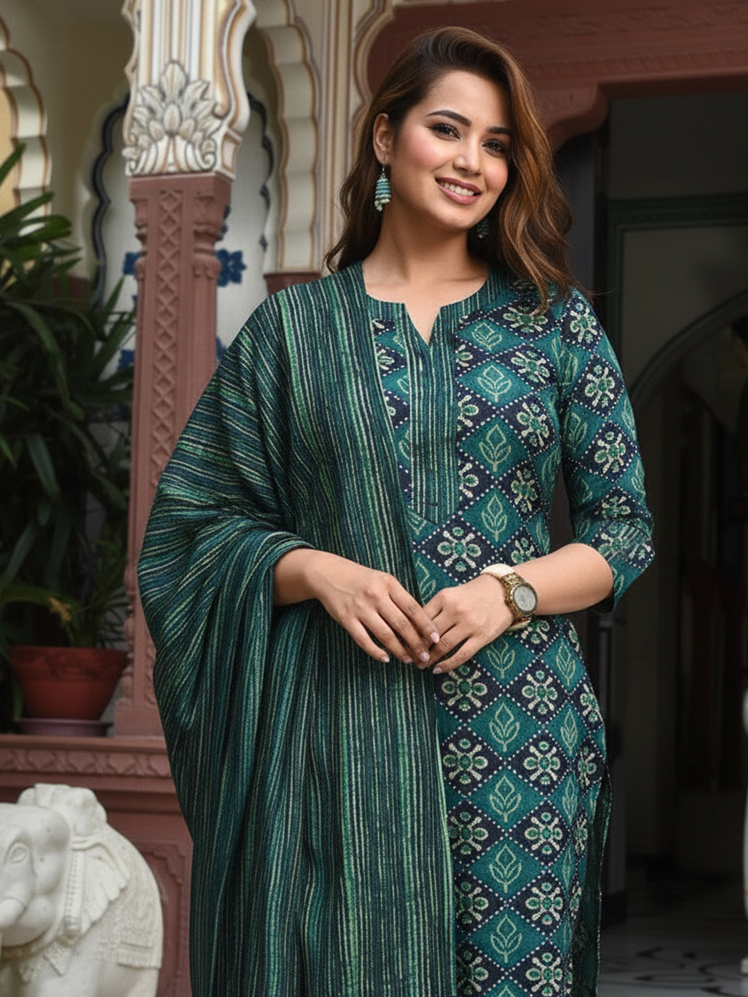 Green Pure Soft Reyon Cotton Blend Print Salwar Suit 