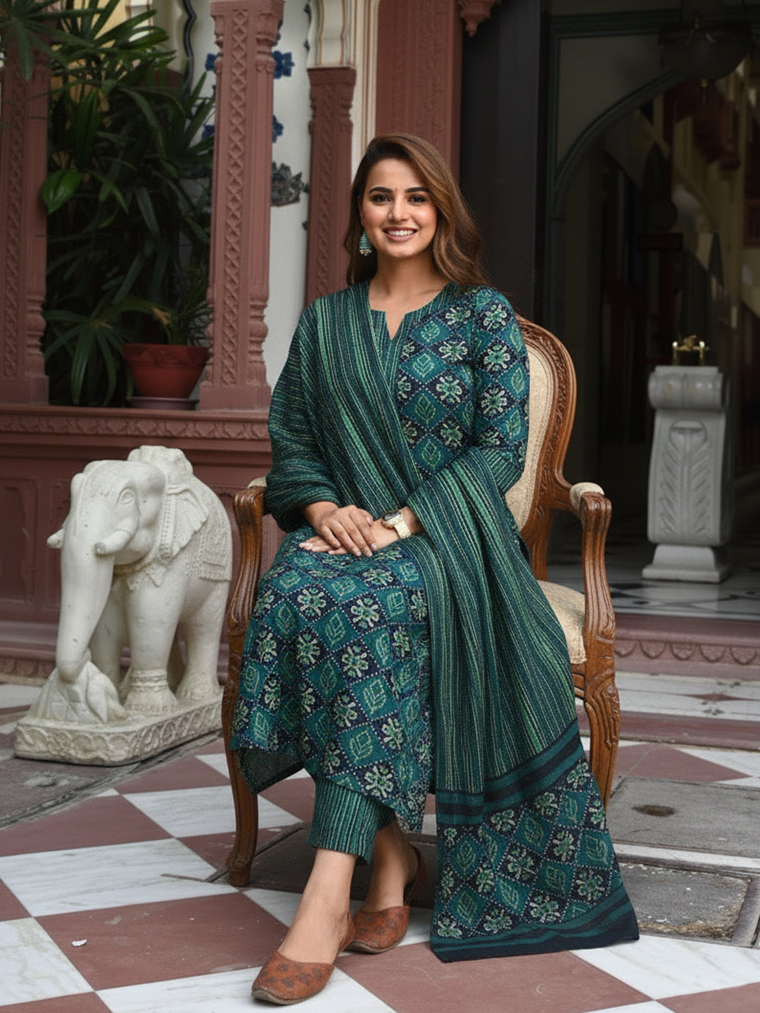 Green Pure Soft Reyon Cotton Blend Print Salwar Suit 