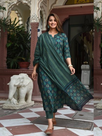 Green Pure Soft Reyon Cotton Blend Print Salwar Suit 