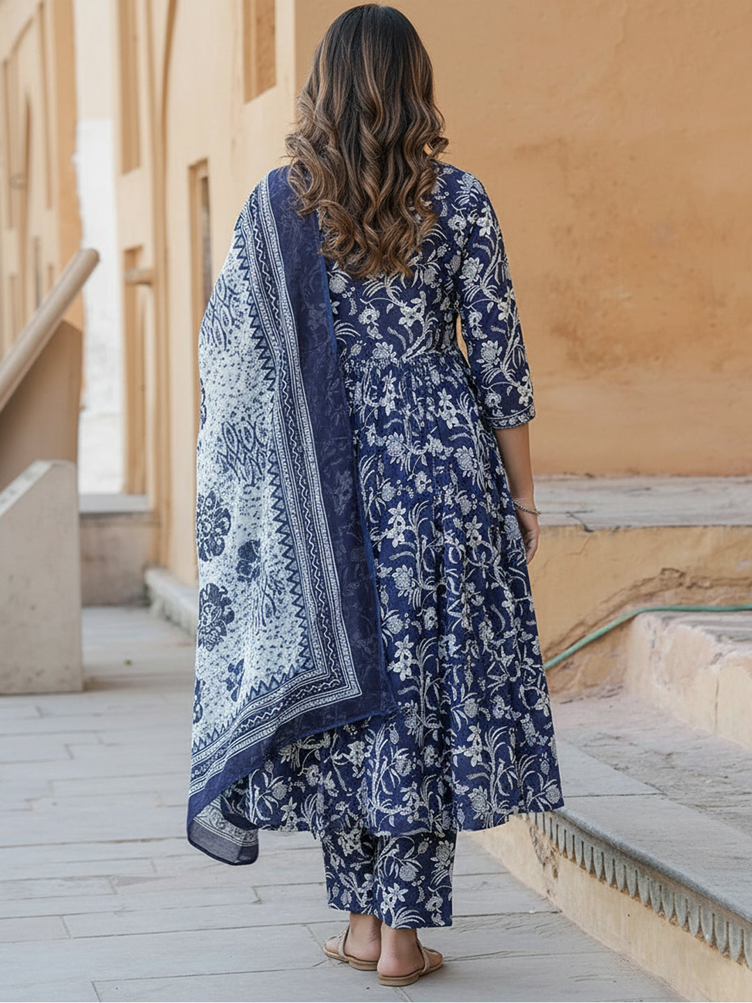 Navy Blue Pure Soft Reyon Cotton Blend Print Salwar Suit ##color## Salwar Suit. with premium fabric and embroidery