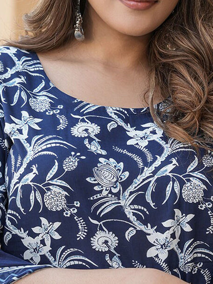 Navy Blue Pure Soft Reyon Cotton Blend Print Salwar Suit 