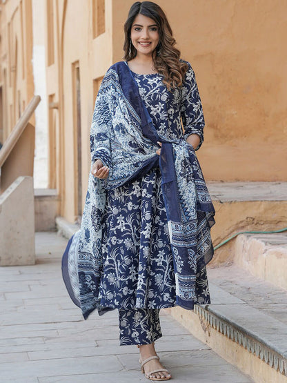 Navy Blue Pure Soft Reyon Cotton Blend Print Salwar Suit 
