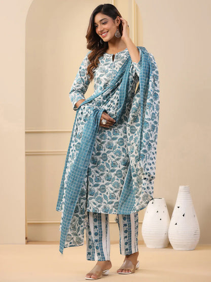 White Pure Soft Reyon Cotton Blend Print Salwar Suit 