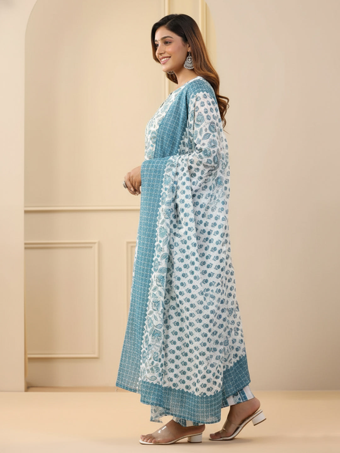 White Pure Soft Reyon Cotton Blend Print Salwar Suit ##color## Salwar Suit. with premium fabric and embroidery