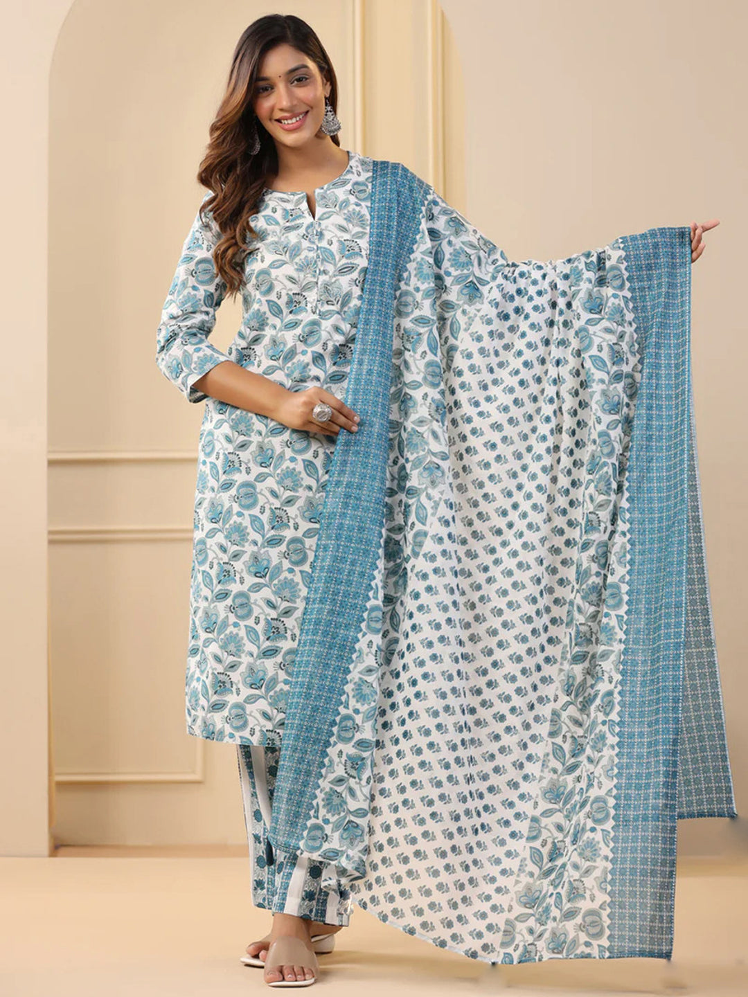 White Pure Soft Reyon Cotton Blend Print Salwar Suit 