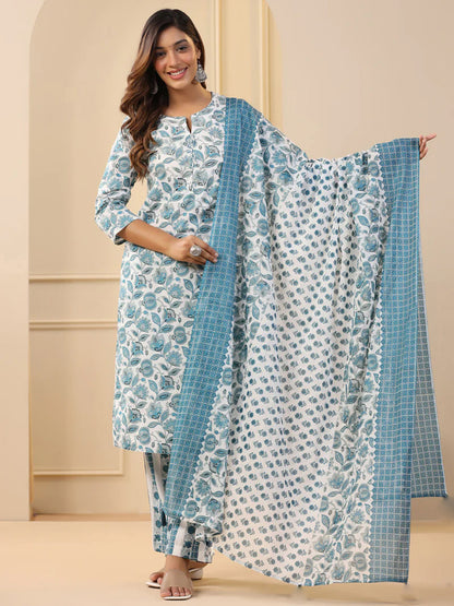 White Pure Soft Reyon Cotton Blend Print Salwar Suit 