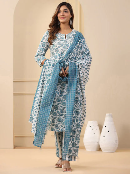 White Pure Soft Reyon Cotton Blend Print Salwar Suit 