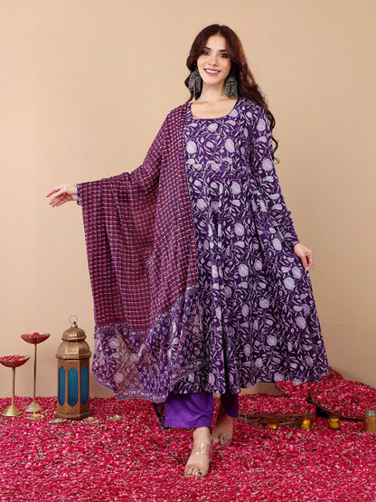 Purple Pure Soft Reyon Cotton Blend Print Salwar Suit 