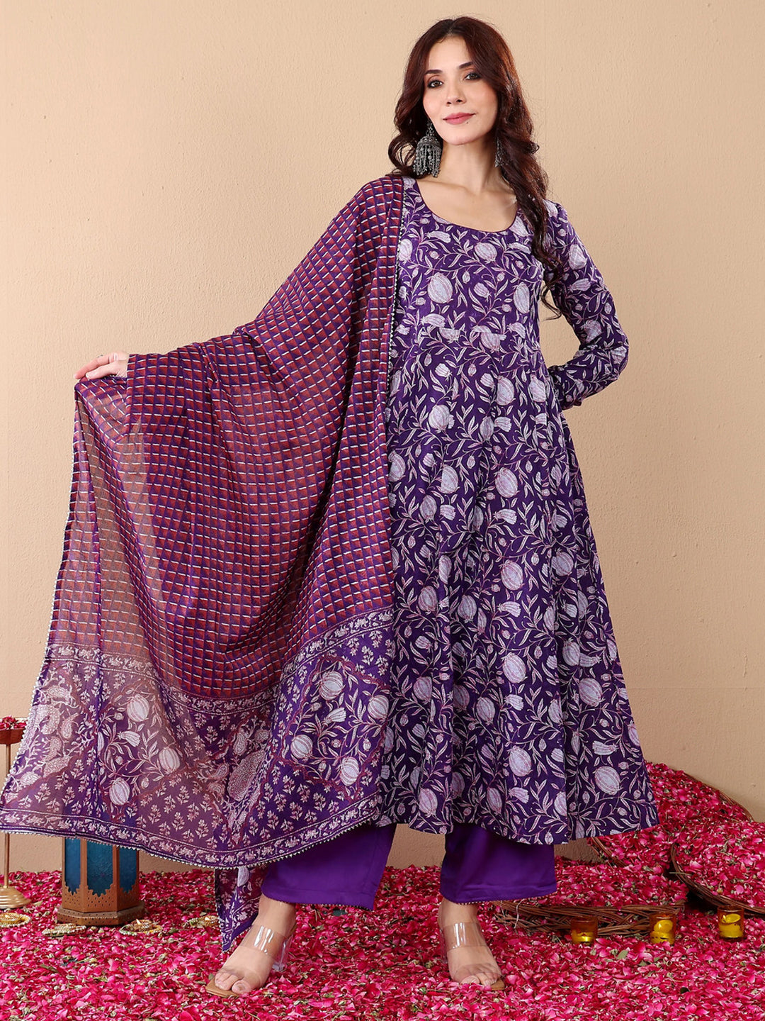 Purple Pure Soft Reyon Cotton Blend Print Salwar Suit ##color## Salwar Suit. with premium fabric and embroidery