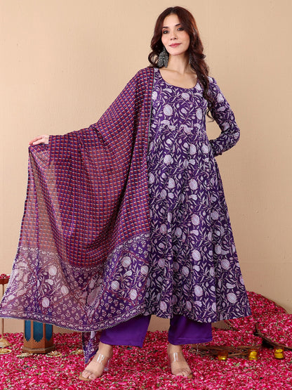 Purple Pure Soft Reyon Cotton Blend Print Salwar Suit 