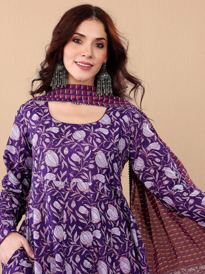 Purple Pure Soft Reyon Cotton Blend Print Salwar Suit 